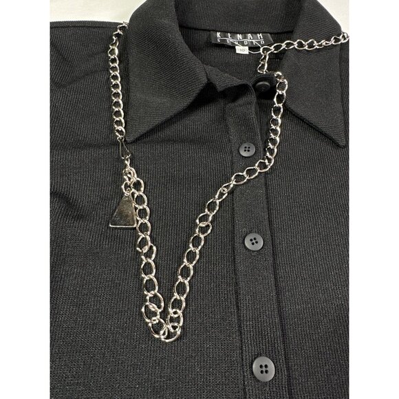 Vtg Kenar Studio Womens Size 10 Black Button Front Blouse Top with Necklace New - Picture 4 of 8